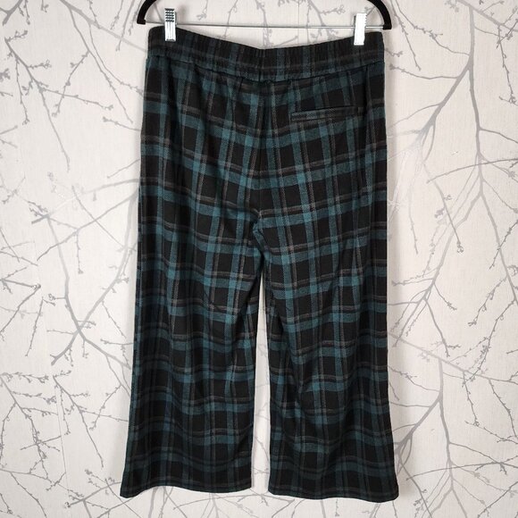 Ichi Green Plaid Tartan Pleated Front Pull On Wide Leg Crop Pants - Picture 2 of 6